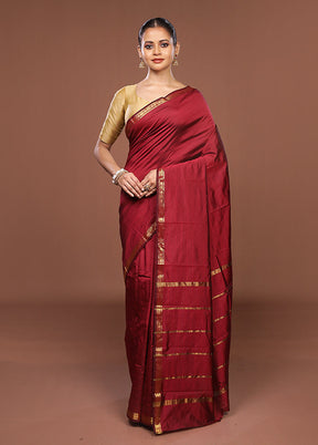 Maroon Kanjivaram Silk Saree With Blouse Piece