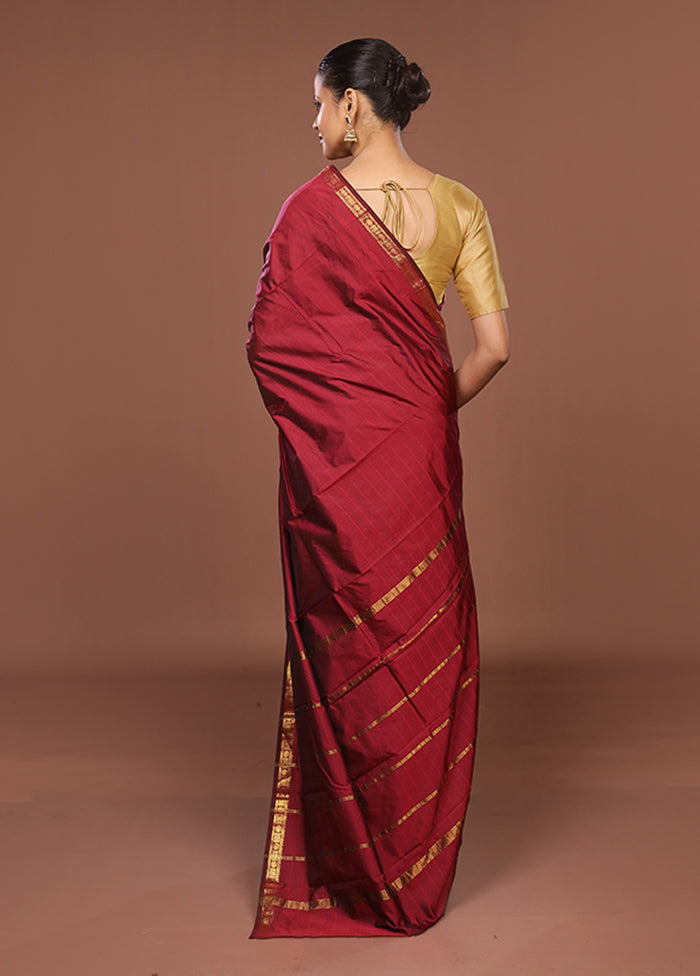 Maroon Kanjivaram Silk Saree With Blouse Piece