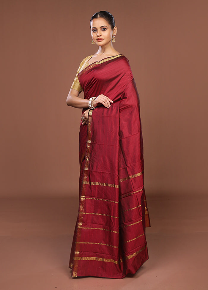 Maroon Kanjivaram Silk Saree With Blouse Piece