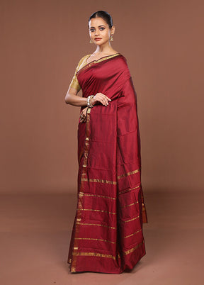 Maroon Kanjivaram Silk Saree With Blouse Piece