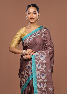 Maroon Tussar Silk Saree With Blouse Piece