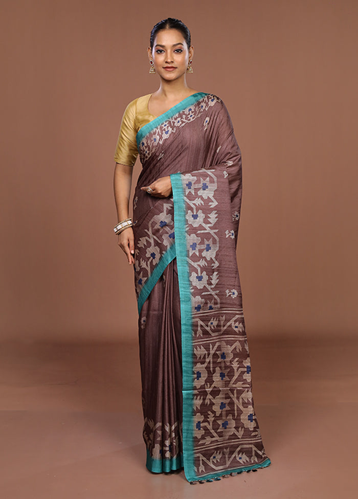 Maroon Tussar Silk Saree With Blouse Piece