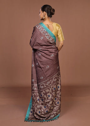 Maroon Tussar Silk Saree With Blouse Piece