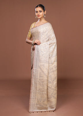 White Tussar Silk Saree With Blouse Piece