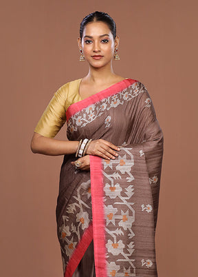 Rust Tussar Silk Saree With Blouse Piece