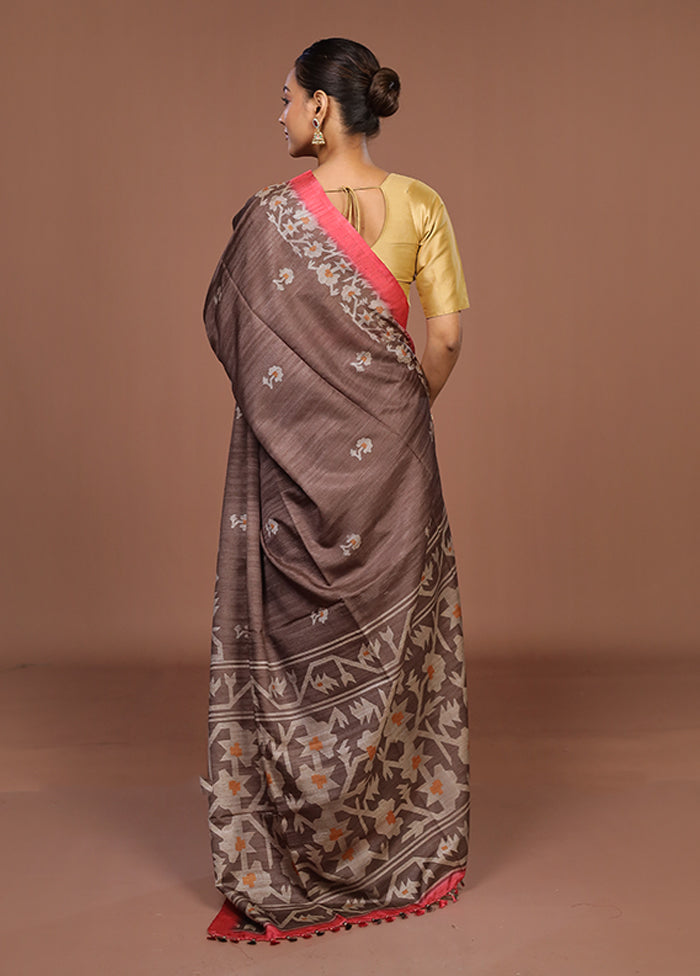 Rust Tussar Silk Saree With Blouse Piece