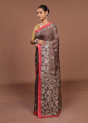 Rust Tussar Silk Saree With Blouse Piece