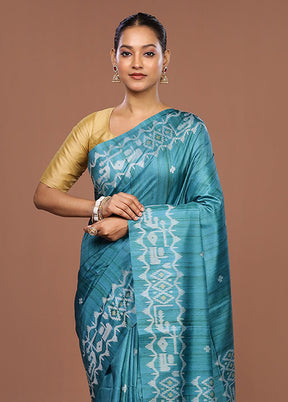 Green Tussar Silk Saree With Blouse Piece