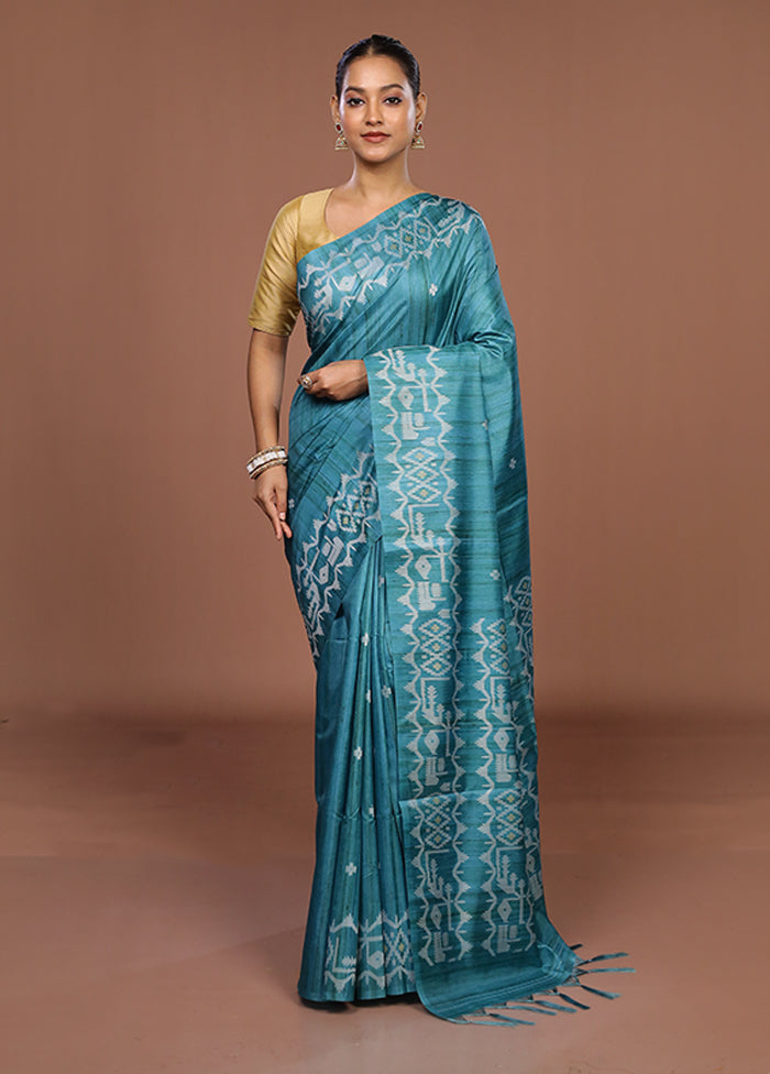 Green Tussar Silk Saree With Blouse Piece