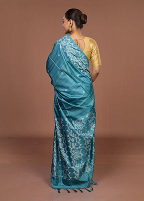 Green Tussar Silk Saree With Blouse Piece