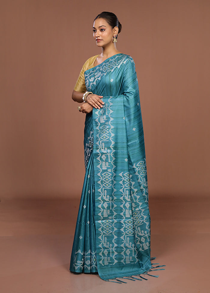 Green Tussar Silk Saree With Blouse Piece