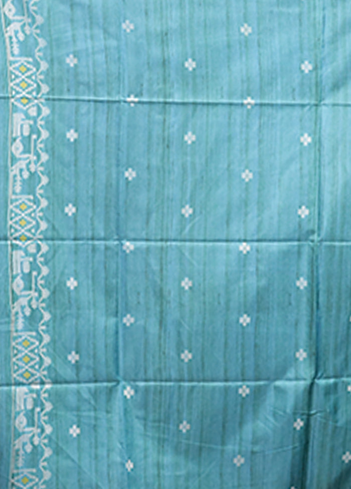 Green Tussar Silk Saree With Blouse Piece