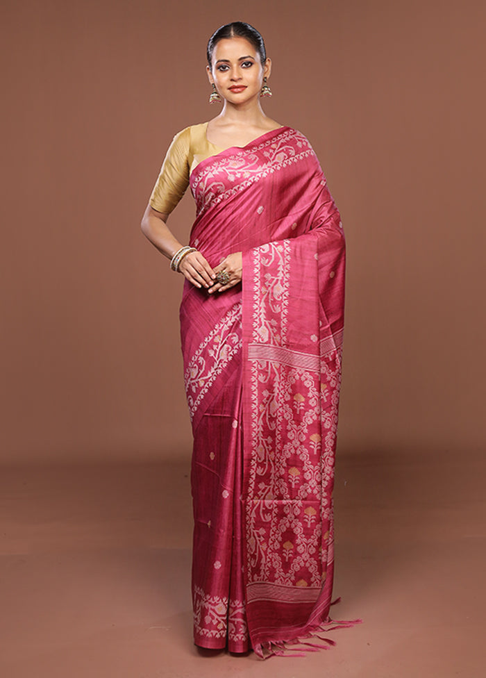 Pink Tussar Silk Saree With Blouse Piece