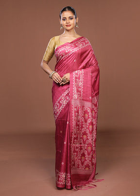 Pink Tussar Silk Saree With Blouse Piece