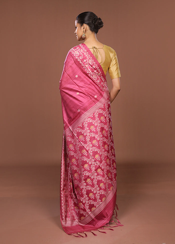 Pink Tussar Silk Saree With Blouse Piece