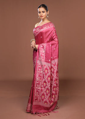 Pink Tussar Silk Saree With Blouse Piece