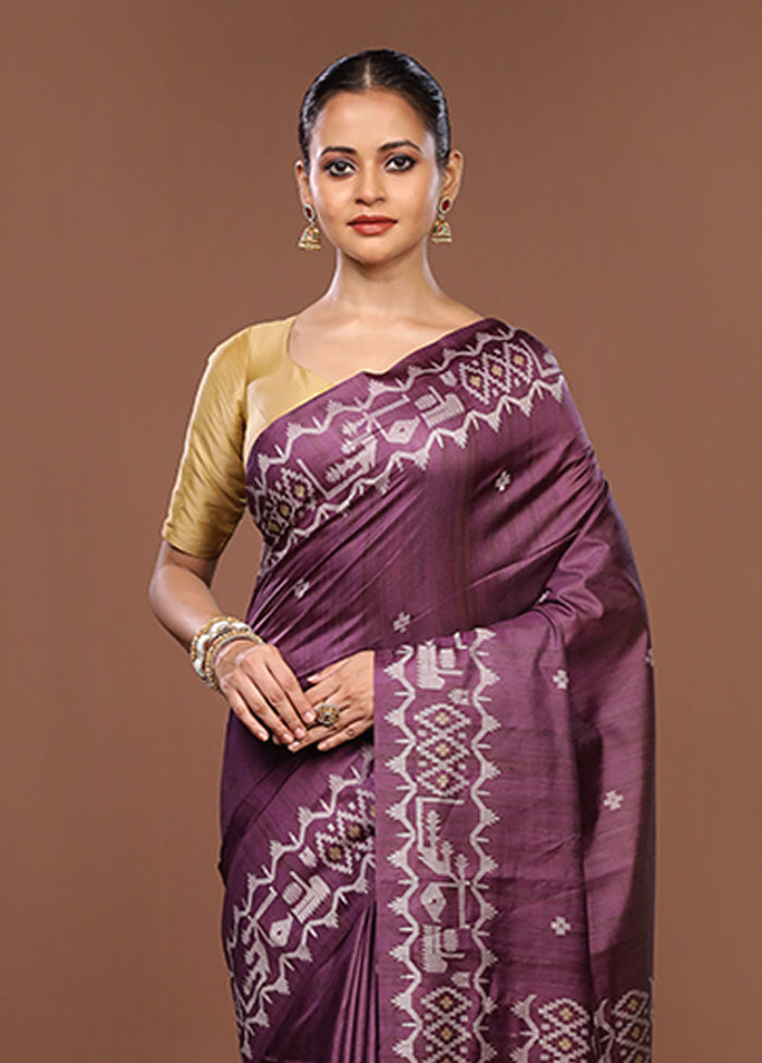 Purple Tussar Silk Saree With Blouse Piece