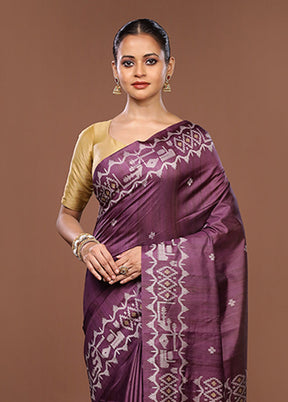 Purple Tussar Silk Saree With Blouse Piece