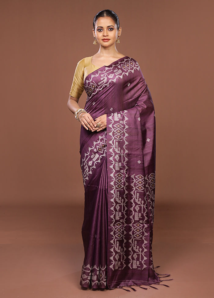 Purple Tussar Silk Saree With Blouse Piece