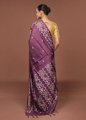 Purple Tussar Silk Saree With Blouse Piece