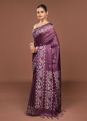 Purple Tussar Silk Saree With Blouse Piece