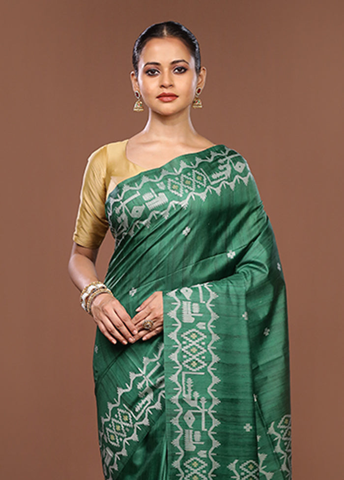 Green Tussar Silk Saree With Blouse Piece