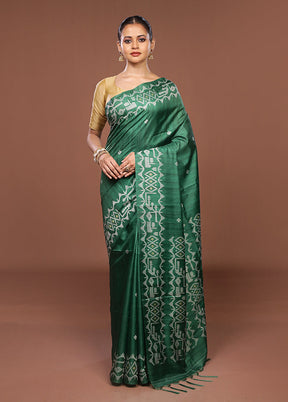 Green Tussar Silk Saree With Blouse Piece