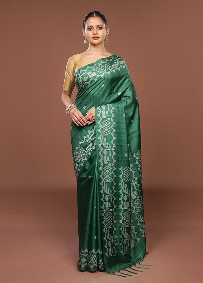 Green Tussar Silk Saree With Blouse Piece