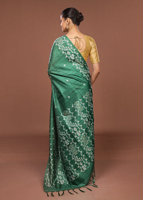Green Tussar Silk Saree With Blouse Piece