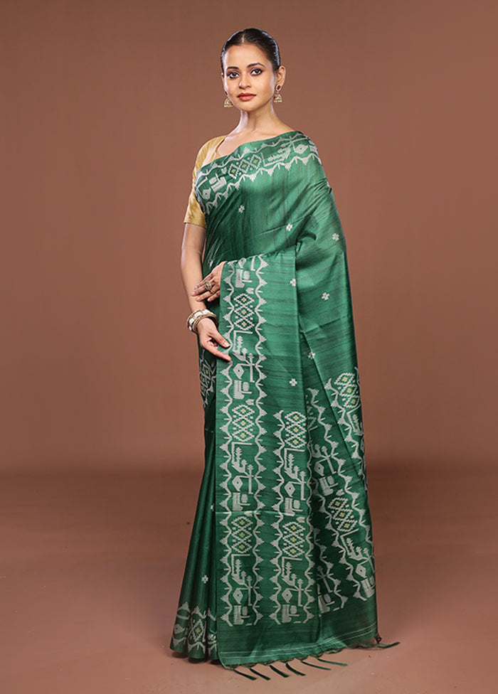 Green Tussar Silk Saree With Blouse Piece