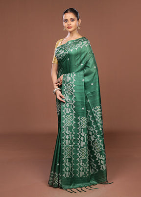 Green Tussar Silk Saree With Blouse Piece