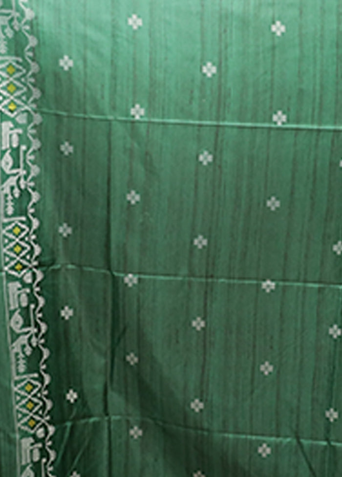 Green Tussar Silk Saree With Blouse Piece