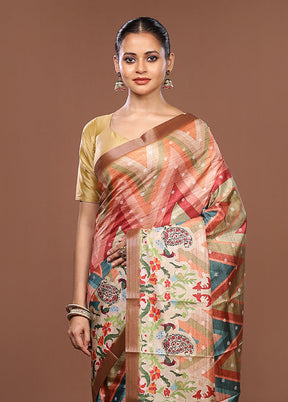 Green Tussar Silk Saree With Blouse Piece