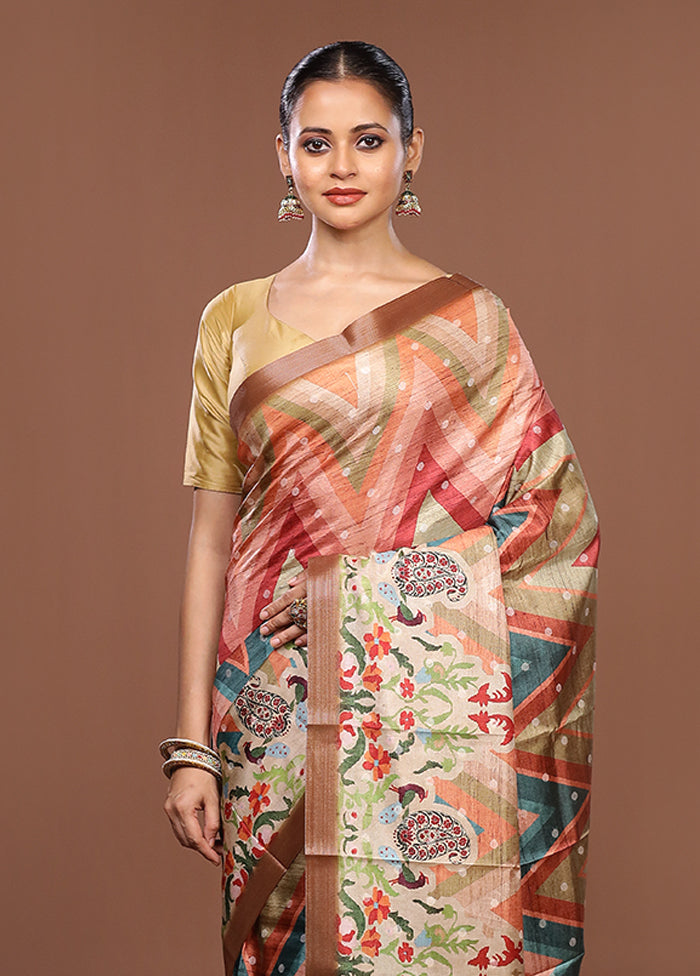 Green Tussar Silk Saree With Blouse Piece