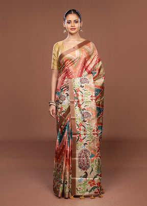 Green Tussar Silk Saree With Blouse Piece