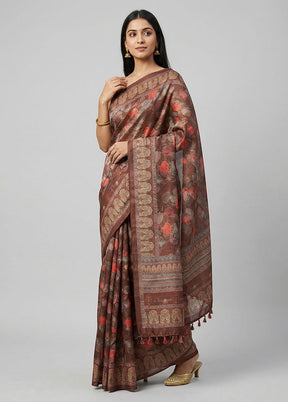 Brown Tussar Silk Saree With Blouse Piece