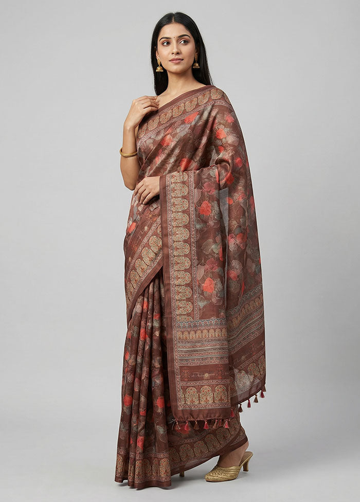 Brown Tussar Silk Saree With Blouse Piece
