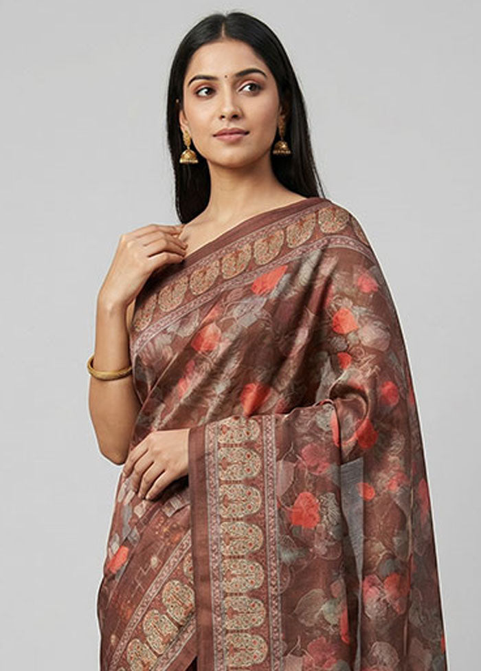 Brown Tussar Silk Saree With Blouse Piece