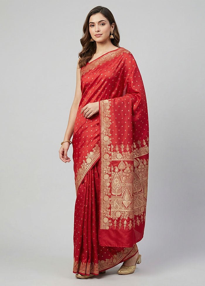 Red Banarasi Silk Saree With Blouse Piece