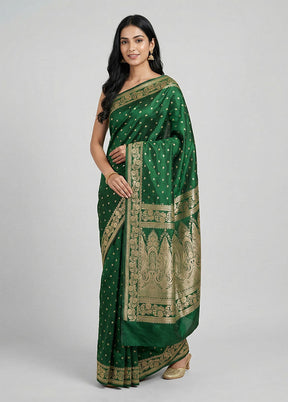 Green Banarasi Silk Saree With Blouse Piece