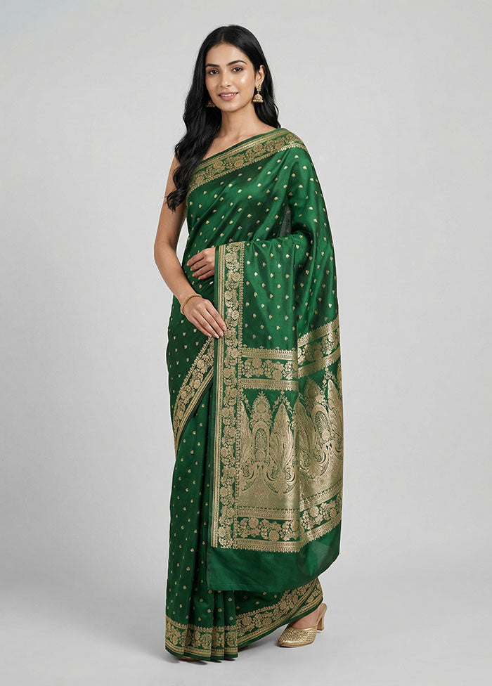 Green Banarasi Silk Saree With Blouse Piece