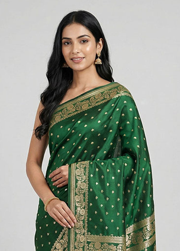 Green Banarasi Silk Saree With Blouse Piece