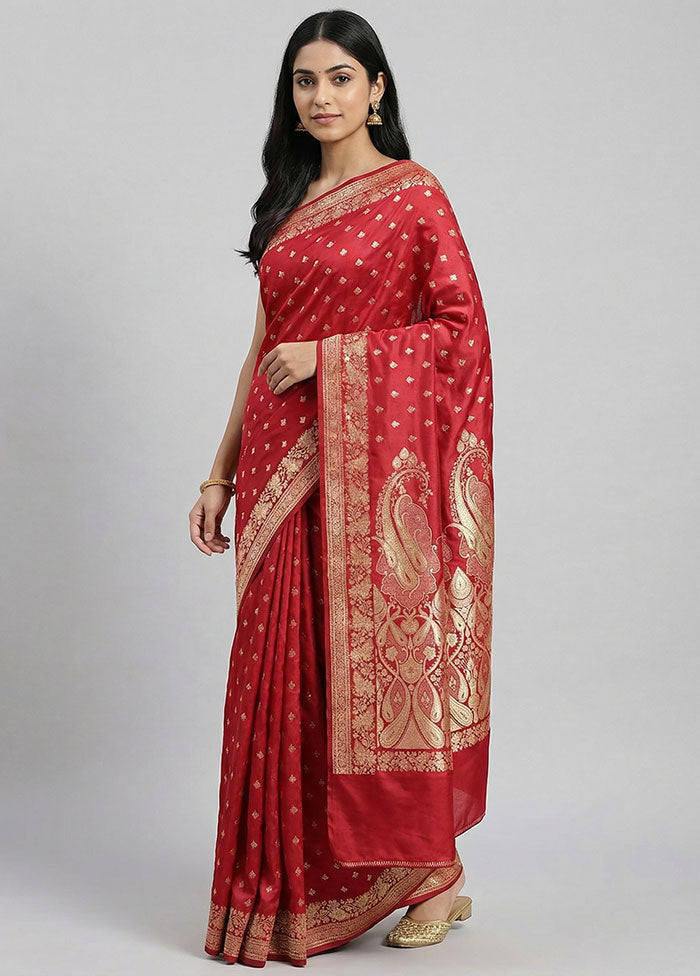 Pink Banarasi Silk Saree With Blouse Piece