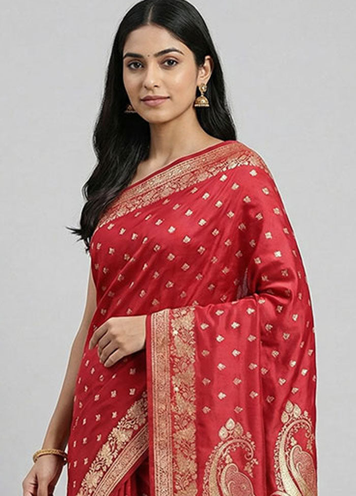 Pink Banarasi Silk Saree With Blouse Piece