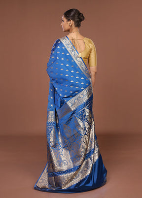 Blue Banarasi Silk Saree With Blouse Piece