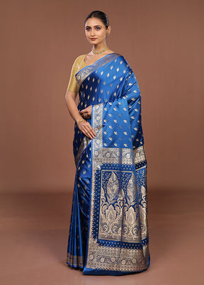 Blue Banarasi Silk Saree With Blouse Piece