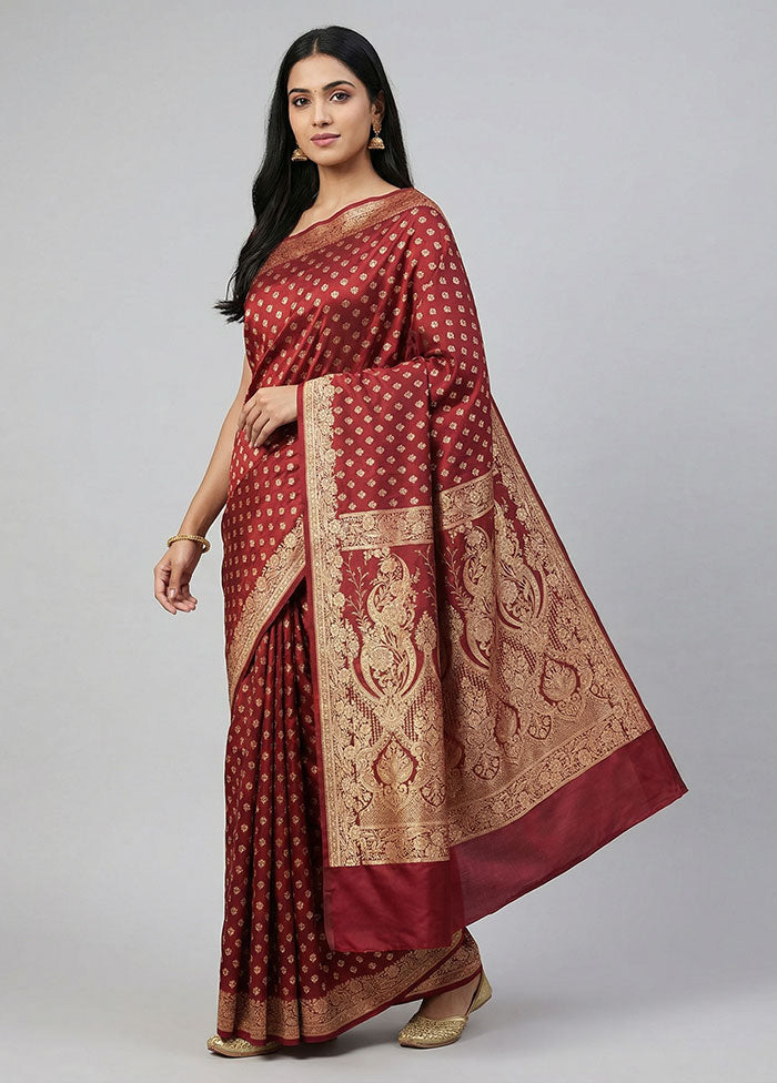 Maroon Banarasi Silk Saree With Blouse Piece