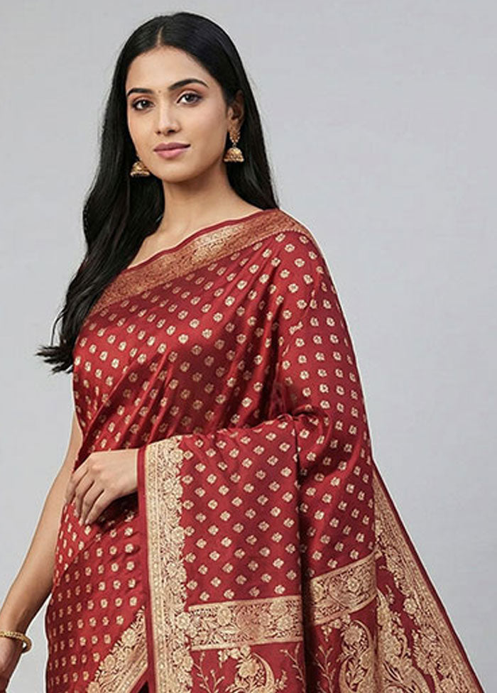Maroon Banarasi Silk Saree With Blouse Piece