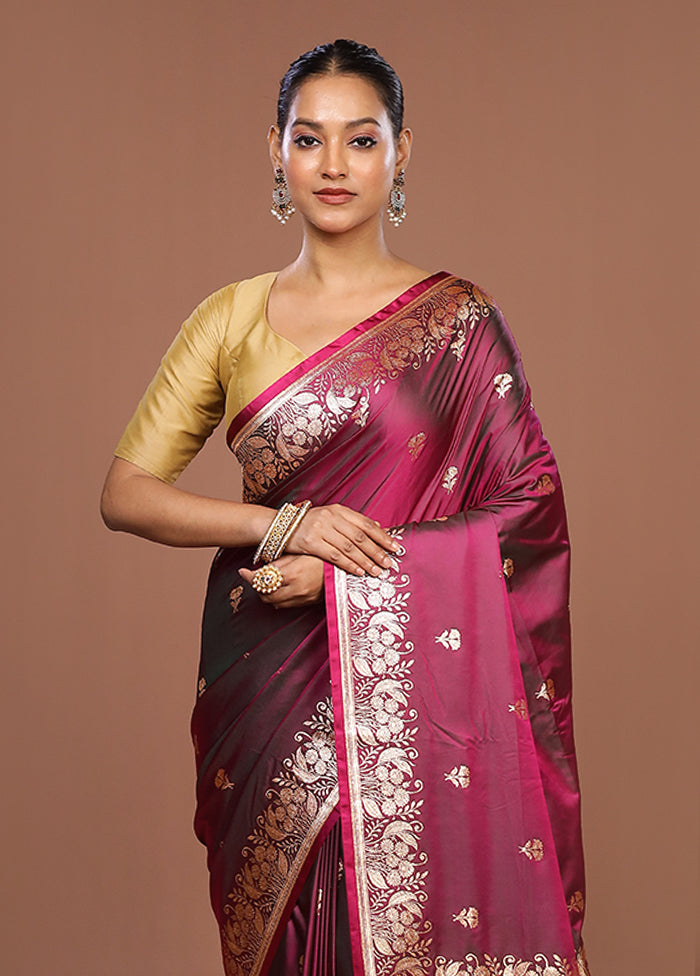Purple Banarasi Silk Saree With Blouse Piece