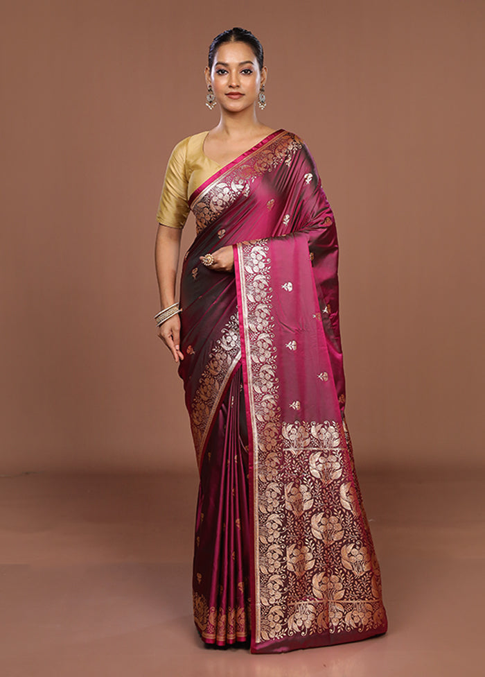 Purple Banarasi Silk Saree With Blouse Piece
